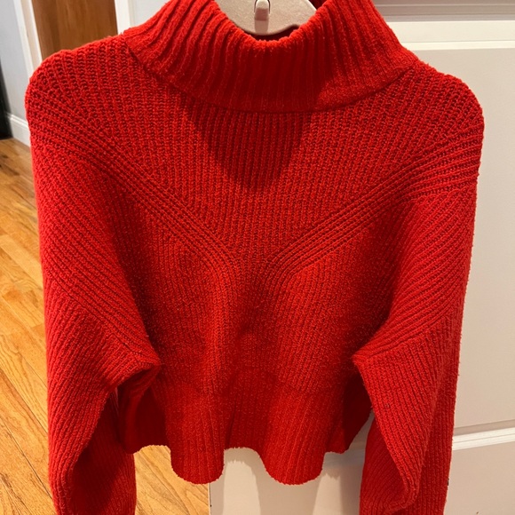 Lulu's Snuggly Days Red Cropped Mock Sweater - Picture 2 of 3